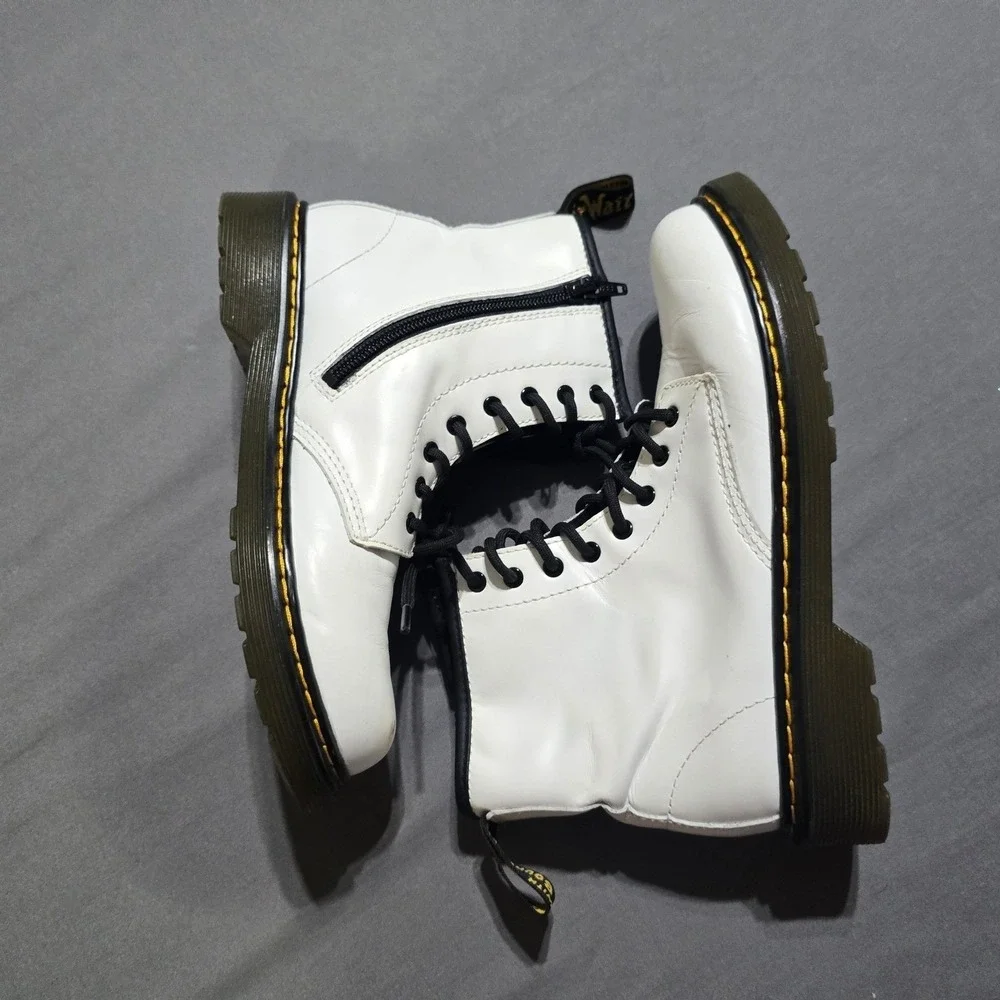 Dr. Martens Delaney Boots Kids Size 4 White Leather Side Zip Lace Up Combat
